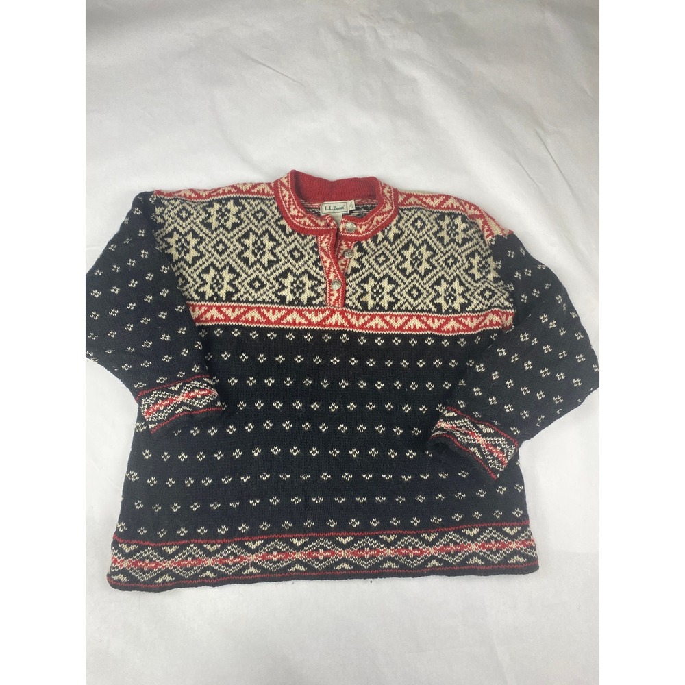 Vintage LL Bean Wool Fair Isle Nordic Sweater Women's Size XL